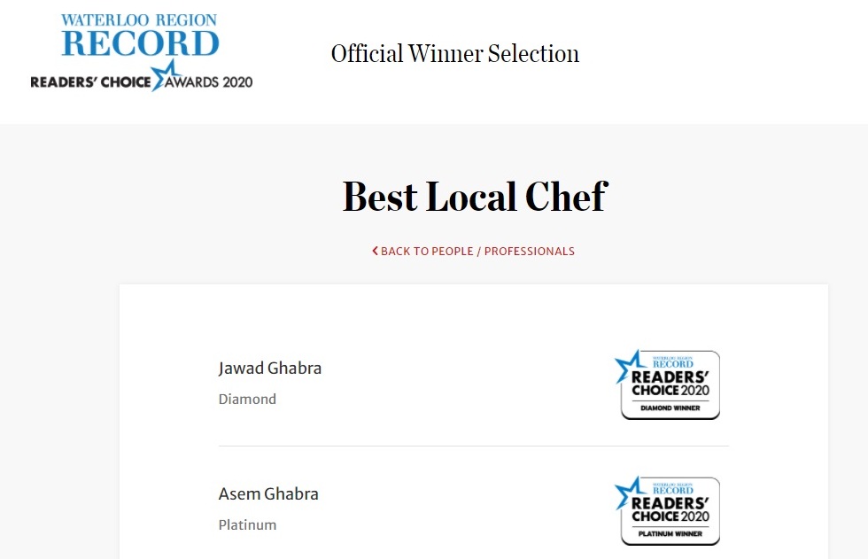 Waterloo Region Record Best Local Chef award for Jawad and Asem Ghabra